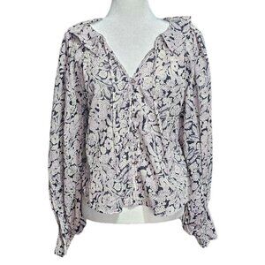 Anthropologie tunic peasant floral multicolor button down top blouse size S